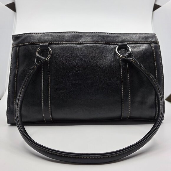 Sag Harbor Handbags - Sag Harbor Black Faux Leather Double Strap Shoulder Bag with Contrast Stitching